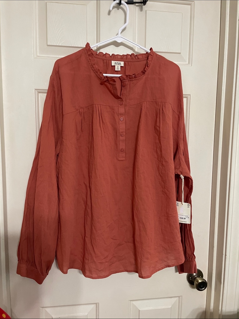 a.n.a Rust Ruffle Henley Blouse